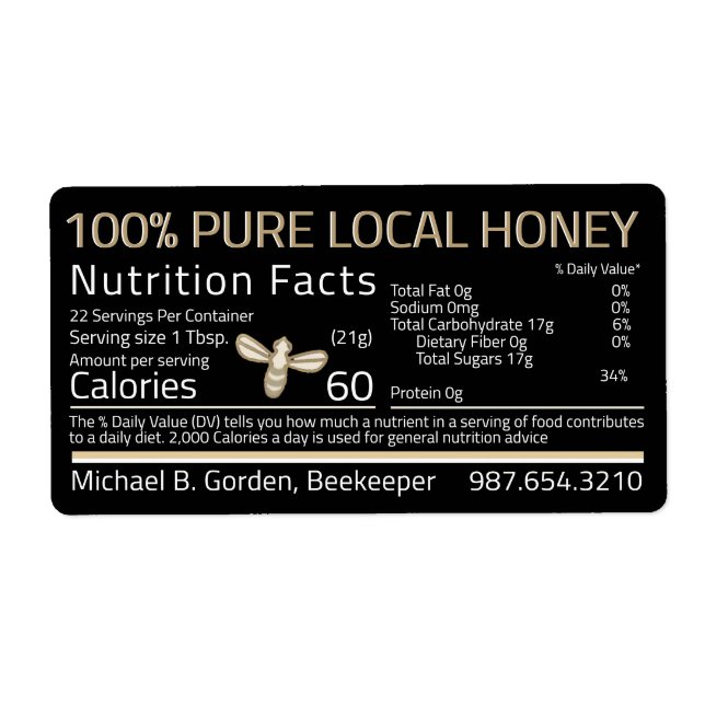 Honung Nutrition Little Bee Shipping Labels Black Fraktsedel (Framsidan)