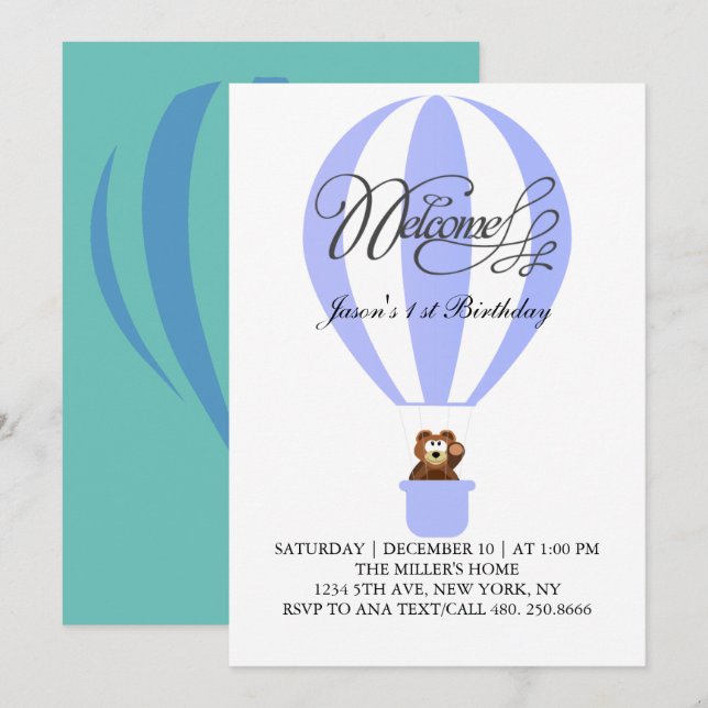 Honung party-ballonger för din första födelsedag inbjudningar (Fram/baksida)