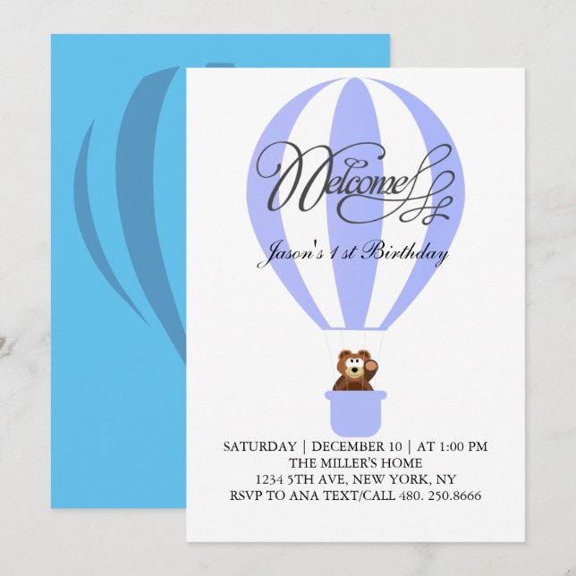 Honung party-ballonger för din första födelsedagsi inbjudningar (Fram/baksida)