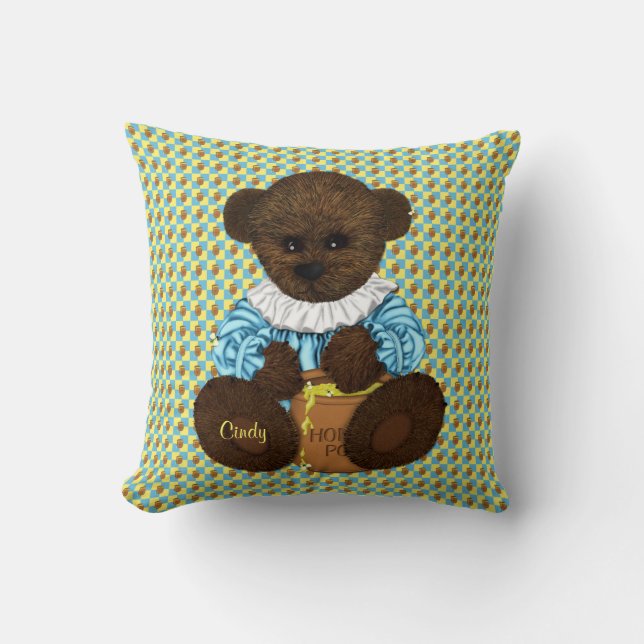 Honung Pot Bear-Blue-Gult Dekorativ kudde (Framsida)