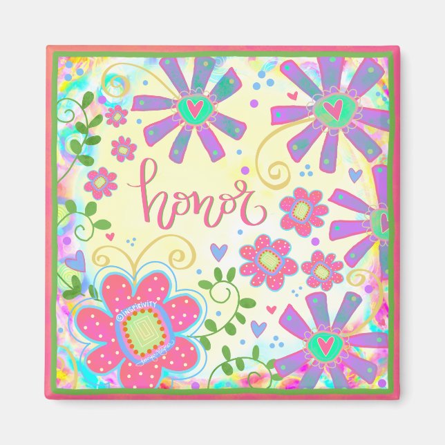 Honung Söt Heart Flowers Modern Inspiritivity Magnet (Framsidan)