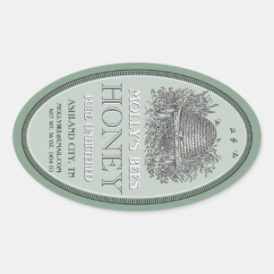 Honung Vintage Oval Skep med Gräns-etikett Ovalt Klistermärke