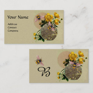 HONUNGA BIN, HONEYCOMB OCH BUTTERCUPS MONOGRAM Pea Visitkort