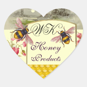 HONUNGA BIN, RÖDA POPIES BEEKEEPER HEART MONOGRAM HJÄRTFORMAT KLISTERMÄRKE