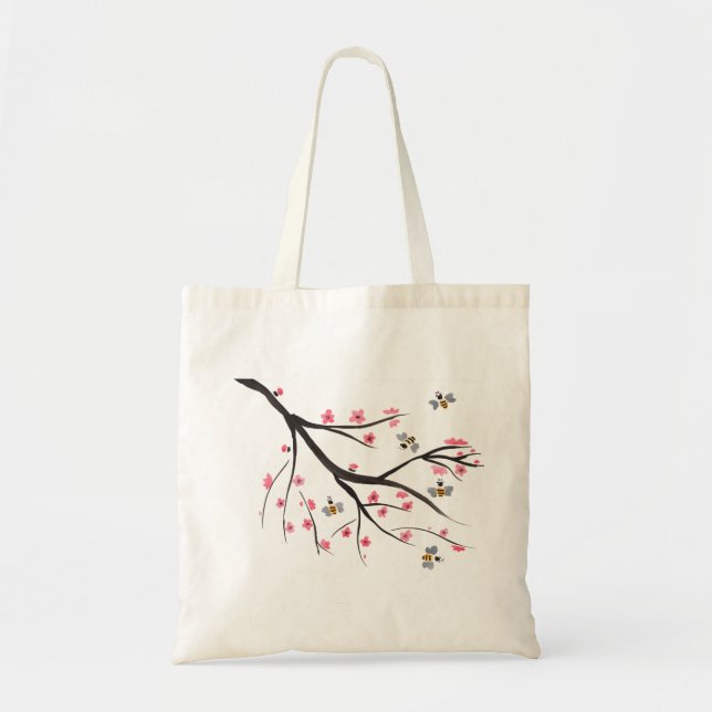 Honungbi- och körsbärblommar tygkasse (Framsidan)