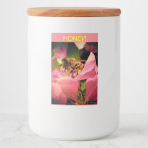 Honungbi på den Crabapple blommar Mat Etikett