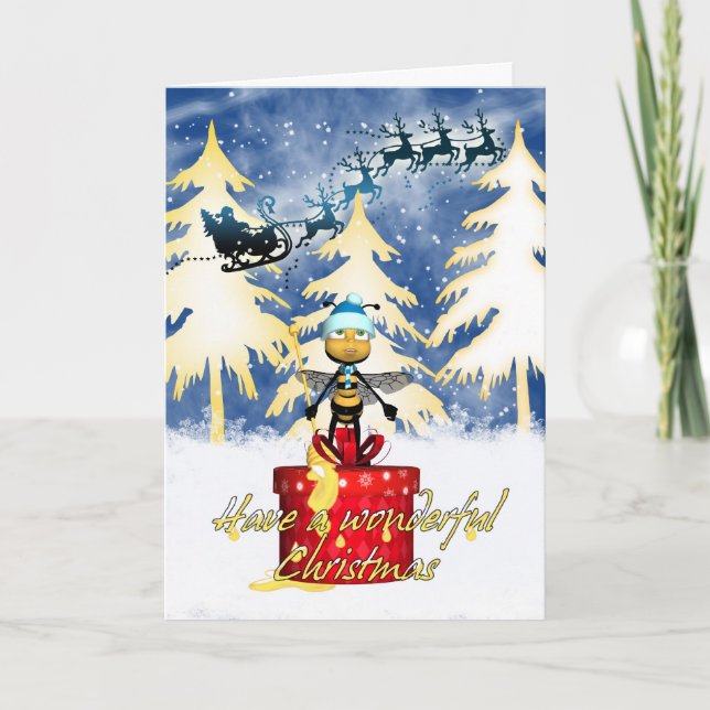 Honungbijulkort - honungbi och och Santa Helgkort (Framsida)