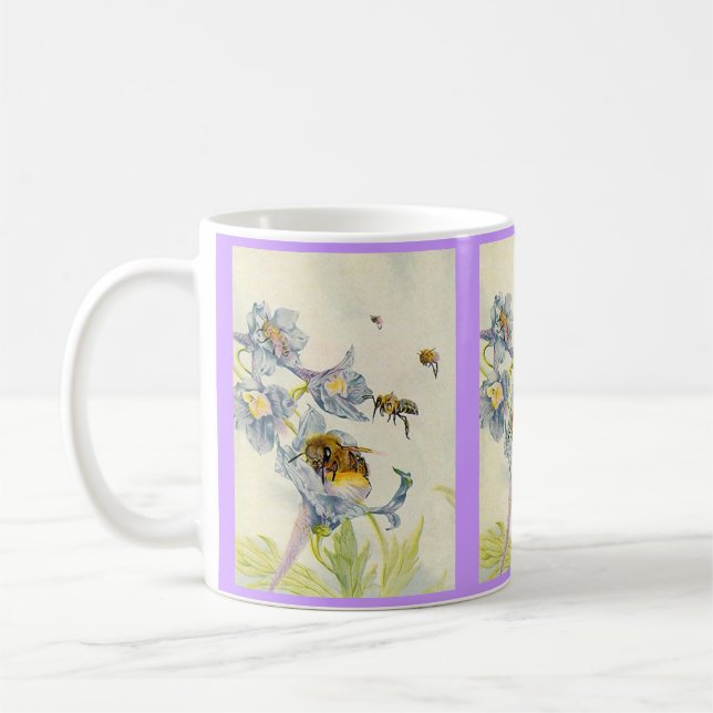 Honungbin & morgonhärlighetblommor EZ2 skräddarsy Kaffemugg (Vänster)