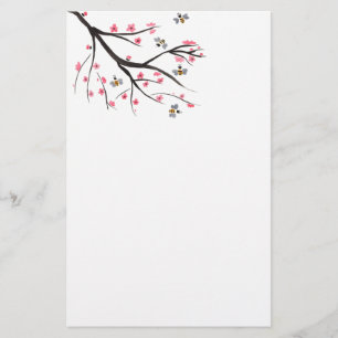 Honungbin och stationära körsbärblommar brevpapper