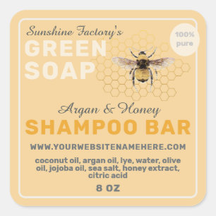 Honungs Tvål Vintage Bee Shampoo Bar Gult  Fyrkantigt Klistermärke