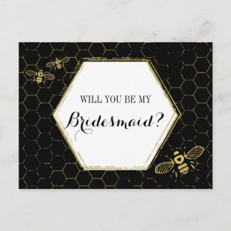 HonungsBee Black Guld Anpassningsbar Bridesmaid Fr Inbjudan Vykort