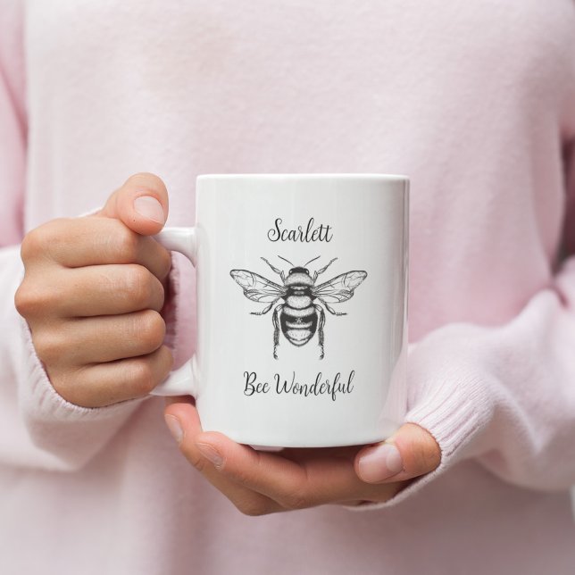 Honungsbee Black White Personalize Coffee Mugg (Skapare uppladdad)