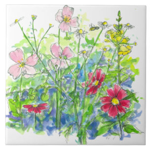 HonungsBee Cosmos Snapdraons Rosa Wildblommor Kakelplatta