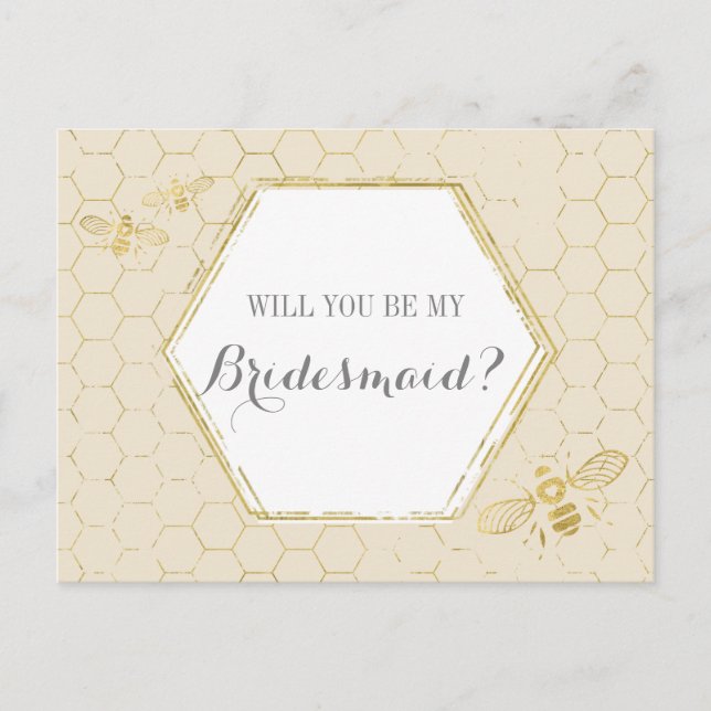 Honungsbee Cream Guld Anpassningsbar Bridesmaid Fr Inbjudan Vykort (Framsida)