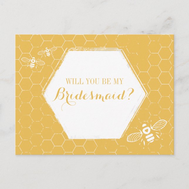 HonungsBee Golden Gult Anpassningsbar Bridesmaid F Inbjudan Vykort (Framsida)