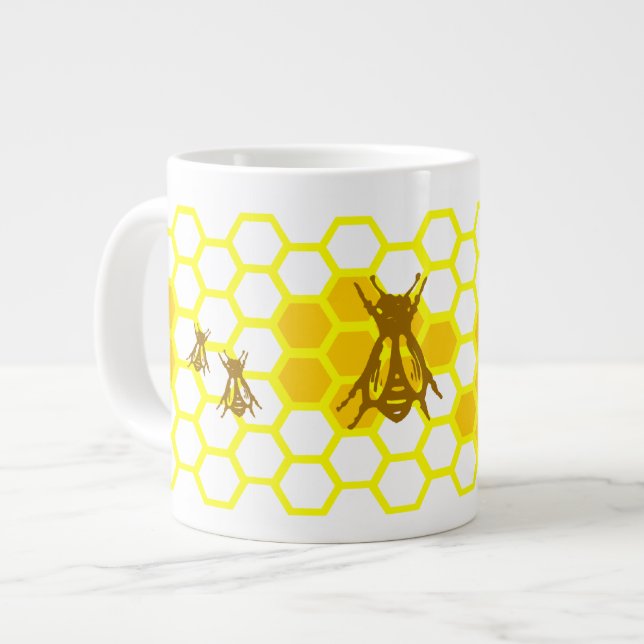 Honungsbee Honeycomb Mönster Mugg Jumbo Mugg (Framsida vänster)