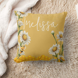 Honungsbee Honeycomb White Daisy Personalize Kudde