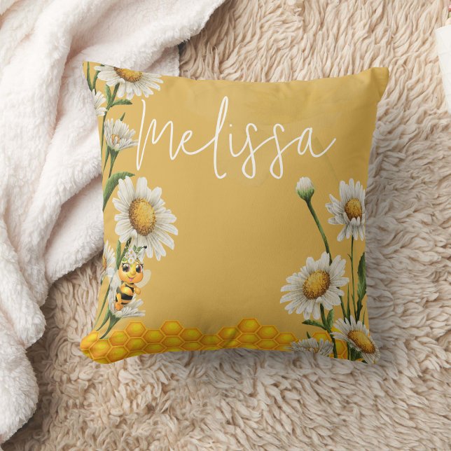 Honungsbee Honeycomb White Daisy Personalize Kudde (Skapare uppladdad)