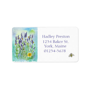 Honungsbee Lavender Watercolor Flowers Adressetikett