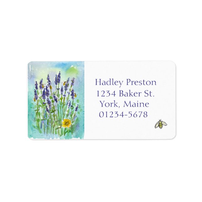 Honungsbee Lavender Watercolor Flowers Adressetikett (Framsidan)