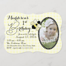 HonungsBee och Gingham Birthday Inbjudningar