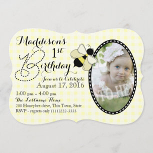 HonungsBee och Gingham Birthday Inbjudningar