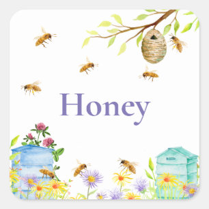 Honungsbee Sticker Fyrkantigt Klistermärke