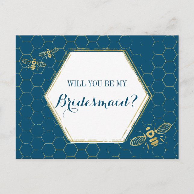 HonungsBee Teal Guld Anpassningsbar Bridesmaid Fri Inbjudan Vykort (Framsida)