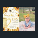 Honungsbee Watercolor Solros 2:a födelsedag Foto Inbjudan Vykort<br><div class="desc">Inbjudan till foto av lilla honungsbee Watercolor Solros 2:a födelsedag</div>