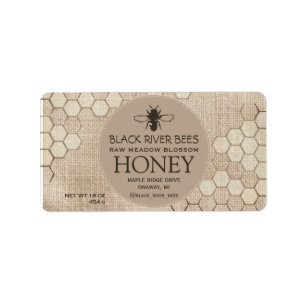 Honungsbeteckningen Honeycomb och Styliserat bi på Adressetikett
