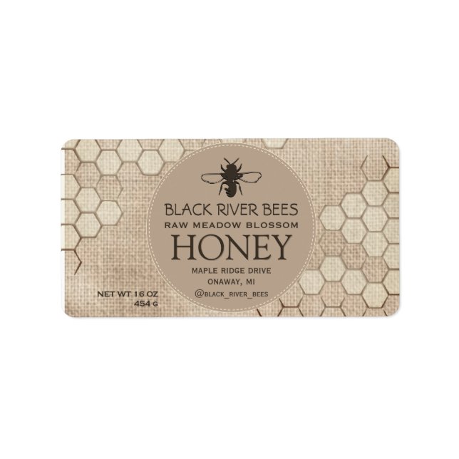 Honungsbeteckningen Honeycomb och Styliserat bi på Adressetikett (Framsidan)