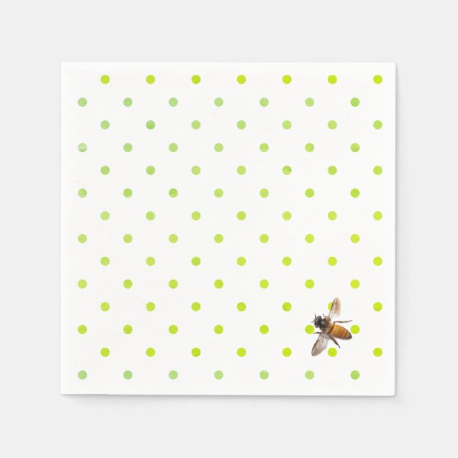 Honungsbi | grönt-polka-dot mönster pappersservett (Framsidan)