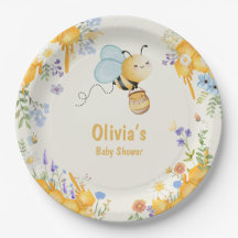 honungsbi gul blå blommig baby shower