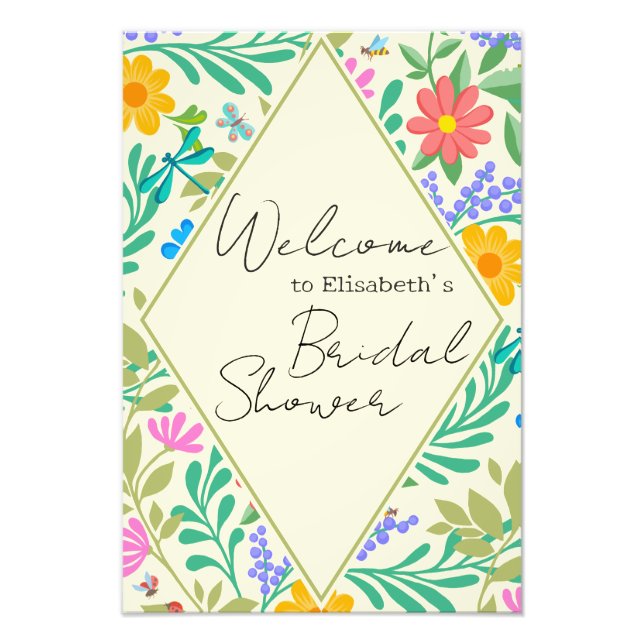 Honungsbi, Ladybug, Butterfly, Dragonfly & Flowers Fototryck (Framsidan)