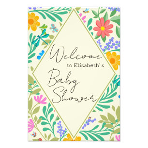 Honungsbi, Ladybug, Butterfly, Dragonfly & Flowers Fototryck