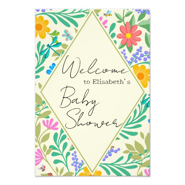 Honungsbi, Ladybug, Butterfly, Dragonfly & Flowers Fototryck (Framsidan)