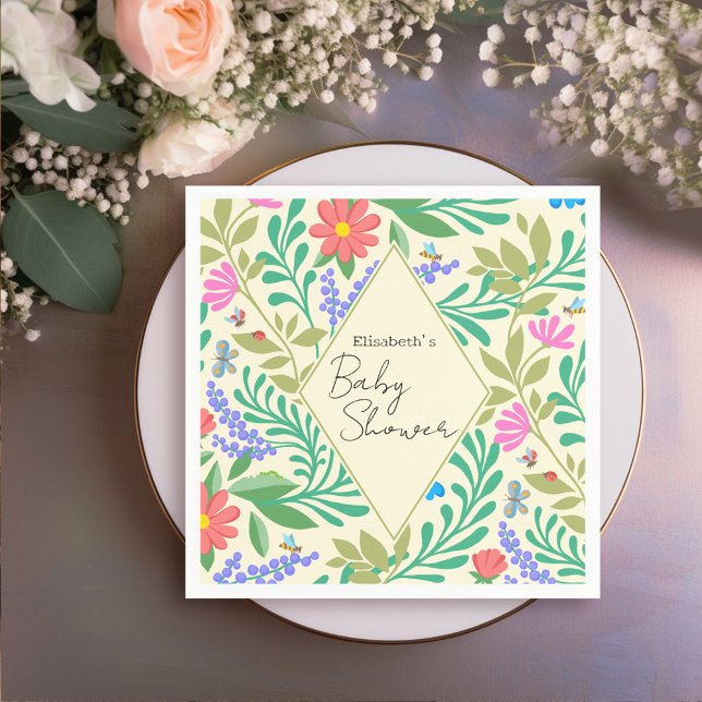 Honungsbi, Ladybug, Butterfly, Dragonfly & Flowers Pappersservett (Skapare uppladdad)