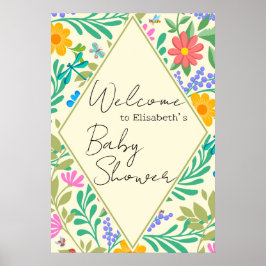 Honungsbi, Ladybug, Butterfly, Dragonfly & Flowers Poster