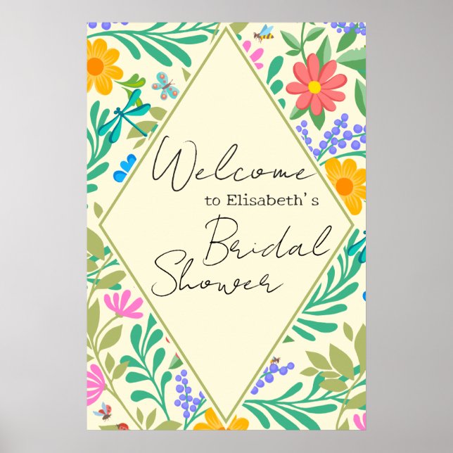 Honungsbi, Ladybug, Butterfly, Dragonfly & Flowers Poster (Framsidan)