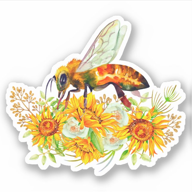 Honungsbi med Flowers Sticker Klistermärken (Framsida)