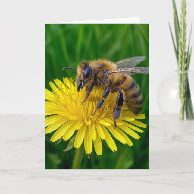 Honungsbi på Gulten Dandelion Kort (Framsida)