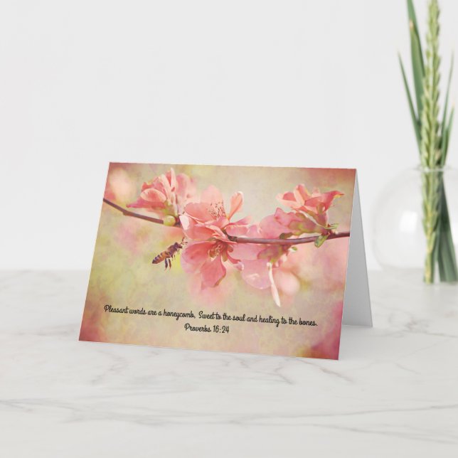Honungsbi på Rosa Scripture Card Proverbs 16:24 Kort (Framsida)