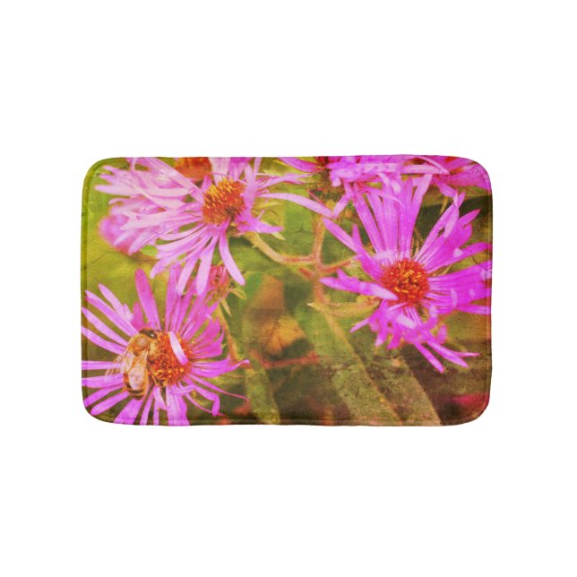 Honungsbi Rosa New England Aster Flower Abstrakt Badrumsmatta (Framsidan)