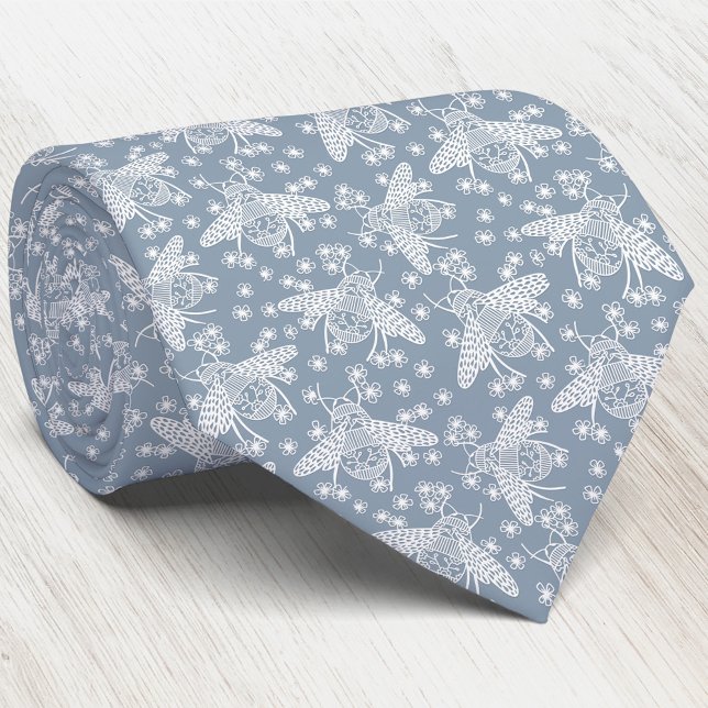 Honungsbi Slips (Honey bee blue and white neck tie for beekeepers and nature lovers)