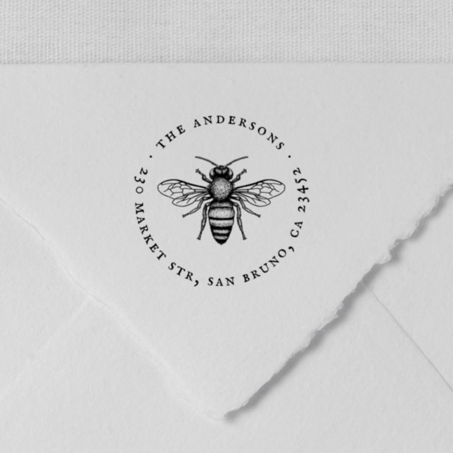 Honungsbi | Vintage-familjen Namn & Returadress Stämpel (Rubber Stamp Mock-up)