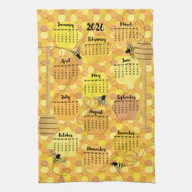 Honungsbin 2026 Kalender Kökshandduk (Vertikal)