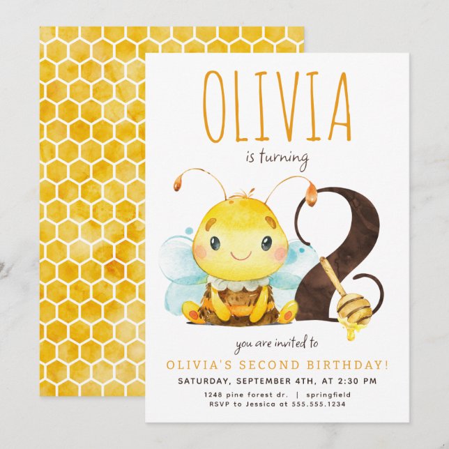 Honungsbin, andra födelsedagsinbjudan inbjudningar (Fram/baksida)
