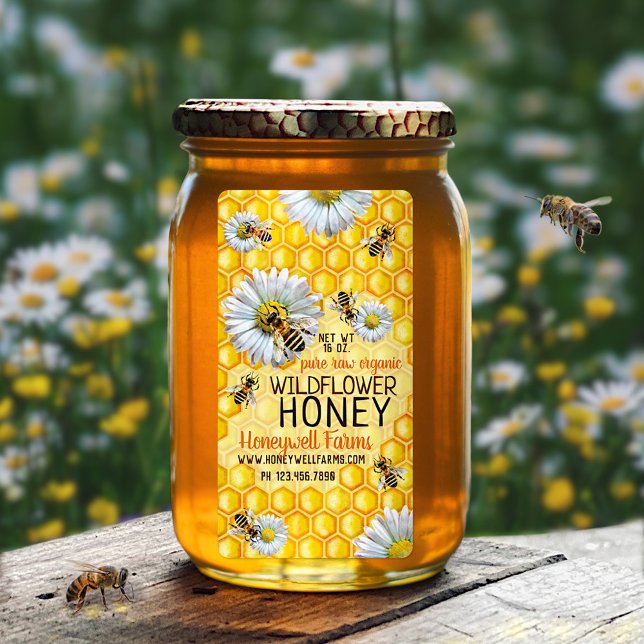 Honungsbin Apiary Wildblommhonungsbin Flowers Burk Fraktsedel (Skapare uppladdad)