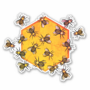 Honungsbin Art Orange Black Graphic Hexagon Modern Klistermärken