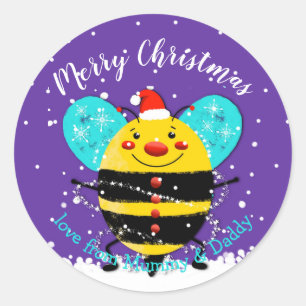 Honungsbin av bumble från Julklapp merry-gåva Runt Klistermärke